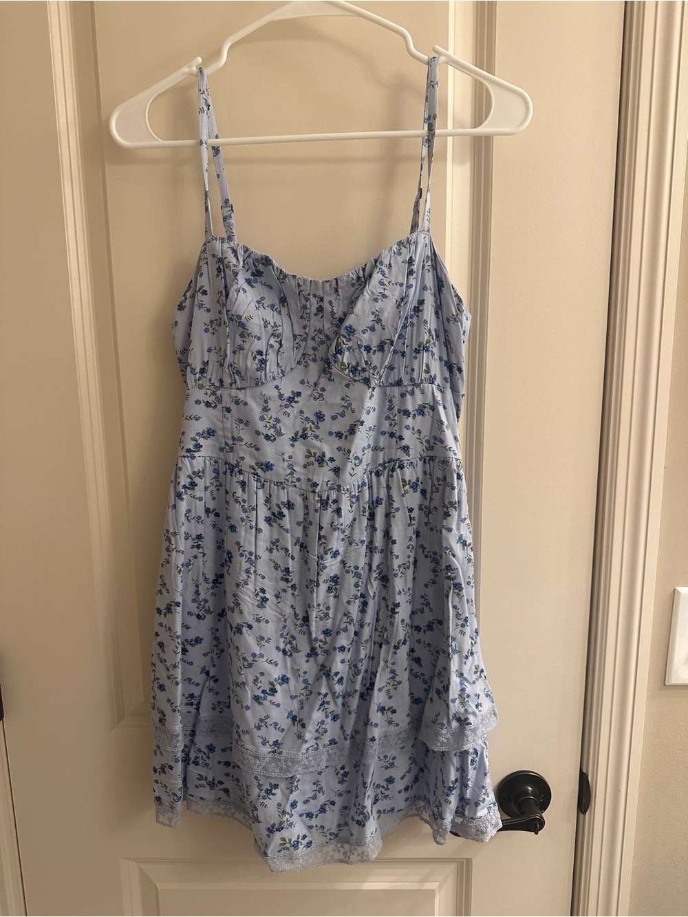 Hollister Double-Tier Corset Dress | Light Blue Floral | NWOT